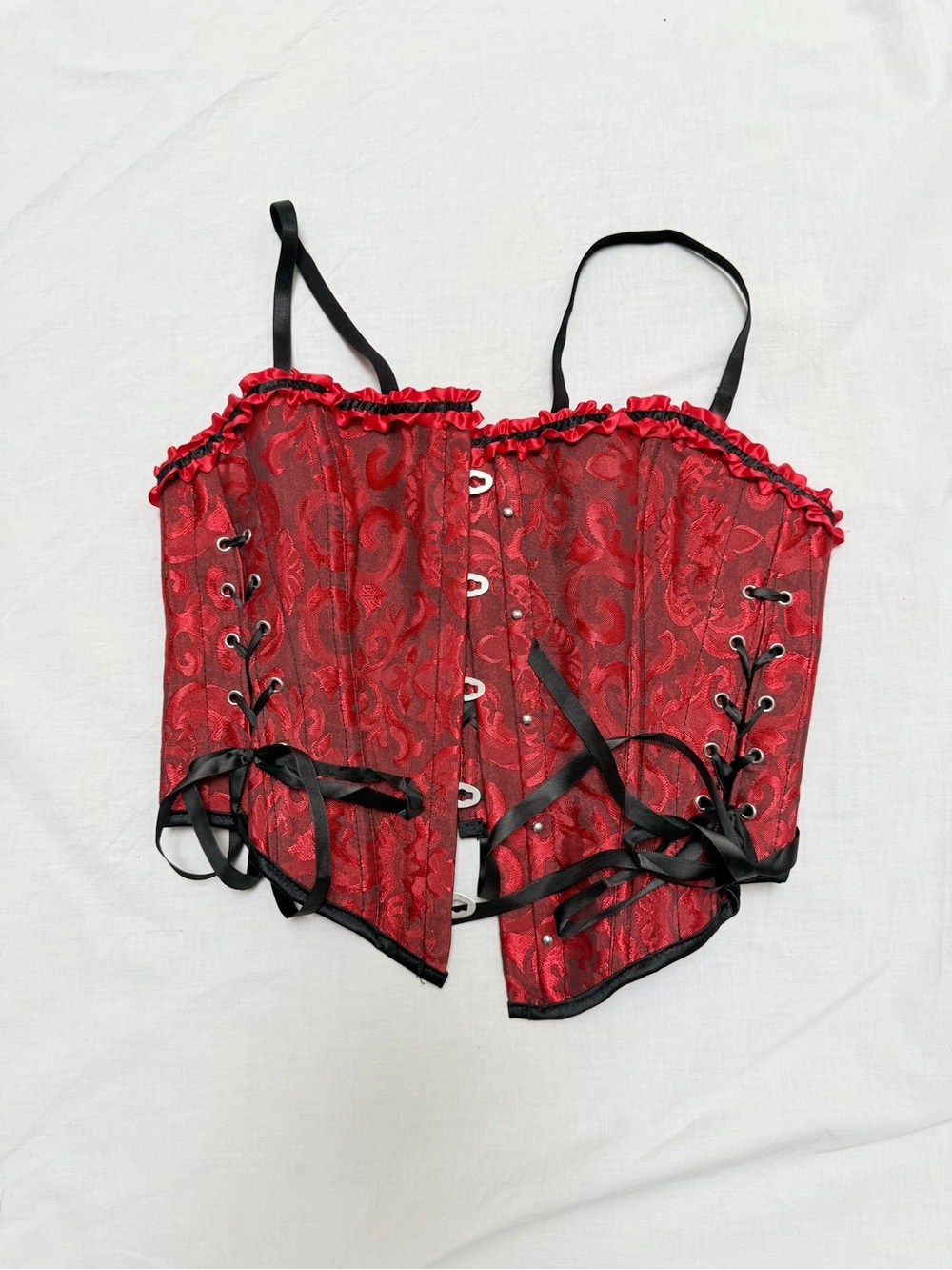 Red Lace Corset Top with Black Trim - Women Tops